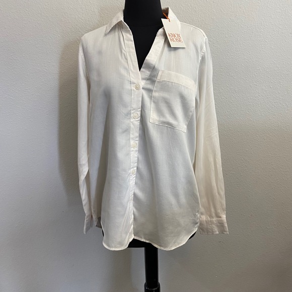 Knox Rose Womens Ivory Button Down Lyocell Long Sleeve Shirt Top Size Medium NEW - Picture 1 of 8